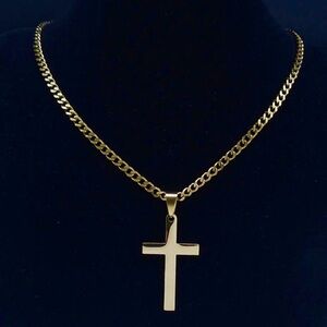 NEW Mens Gold Color Stainless Steel Material Cross Necklace
